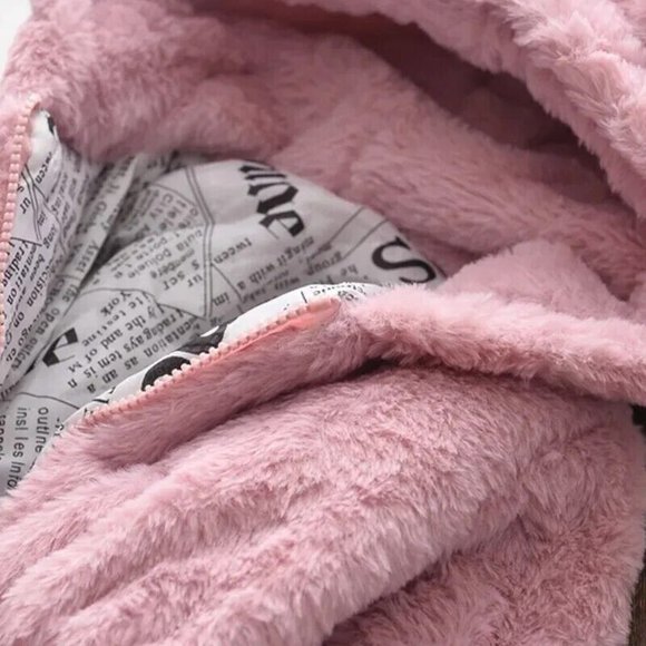 5T White/ BLK Teddy Bear/ Bunny Ears Girls Hooded Faux Fur Winter Coat Jacket - Picture 4 of 6